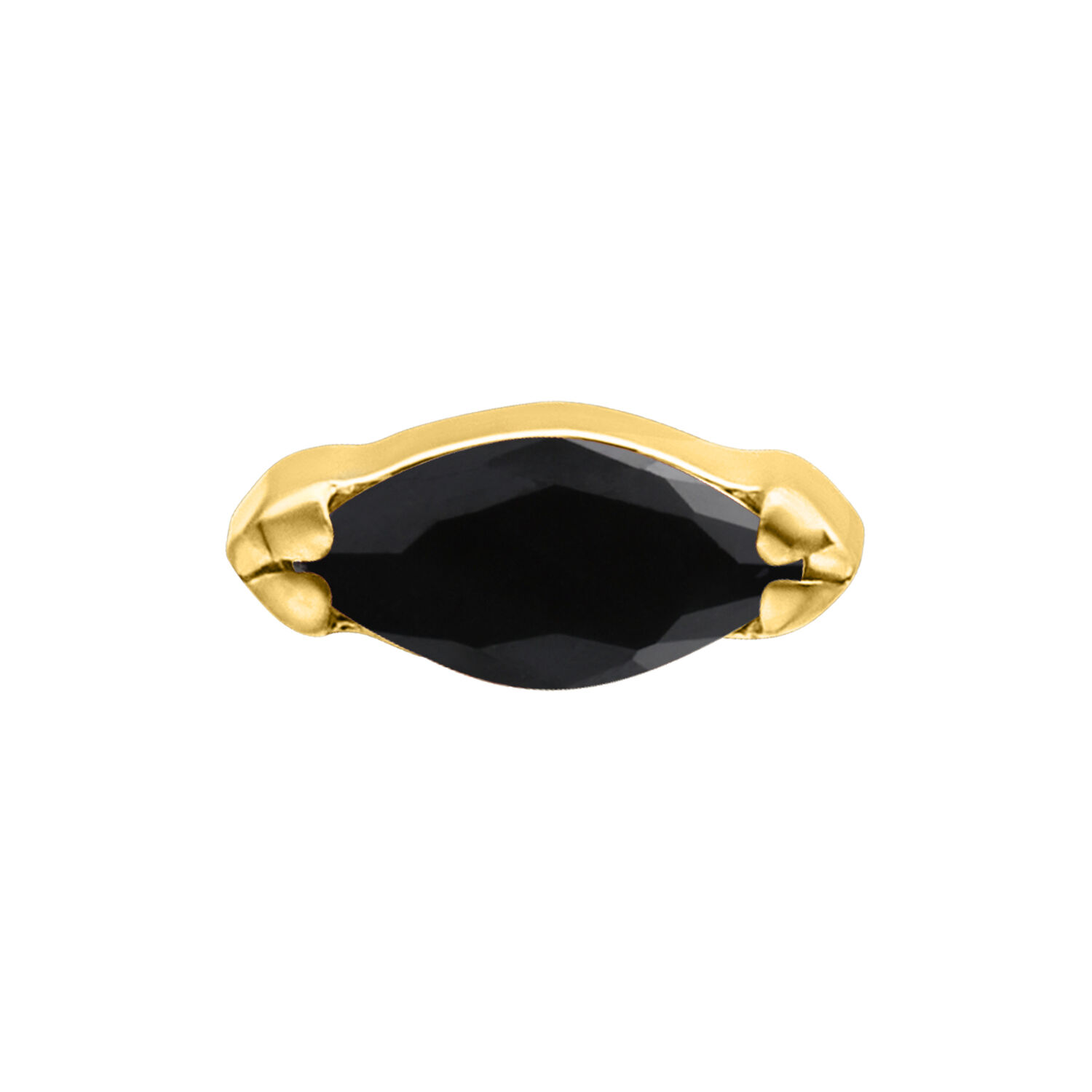 Punta in titanio dorato con cristallo ovale nero diamante su sfondo bianco