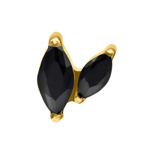 Accessorio piercing dorato con due cristalli neri a marquise