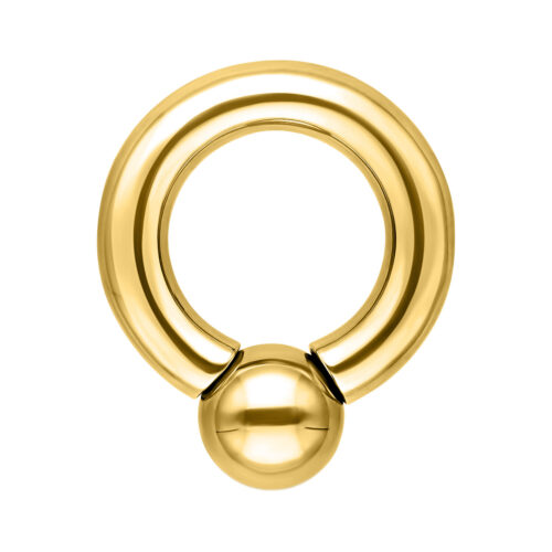 Anello a vite dorato in titanio, spessore 4mm, diametro interno 12mm, dimensione della sfera 8mm su sfondo bianco