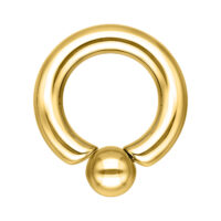 Anello piercing in titanio dorato con sfera, spessore 10mm, su sfondo bianco