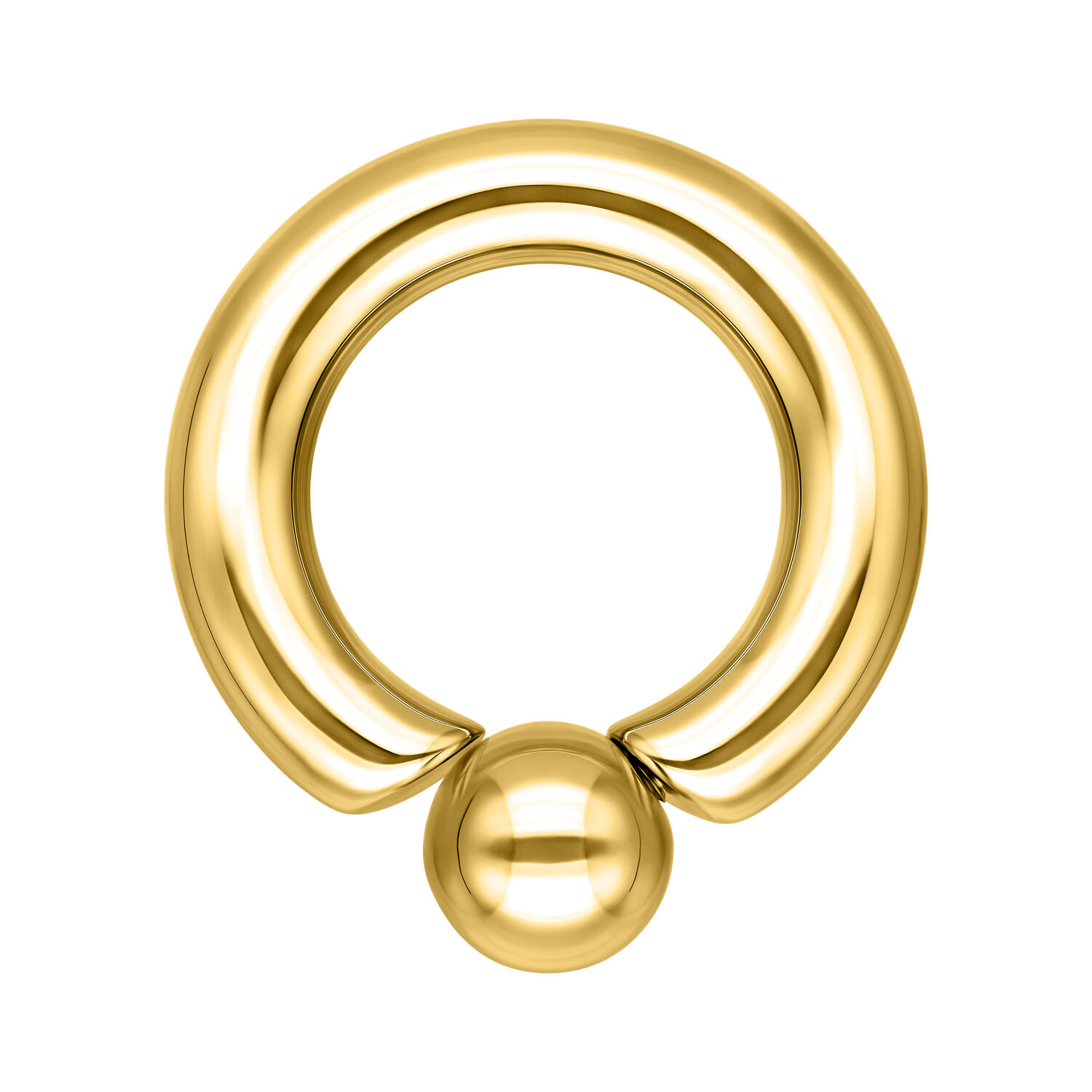 Anello piercing in titanio dorato con sfera, spessore 10mm, su sfondo bianco