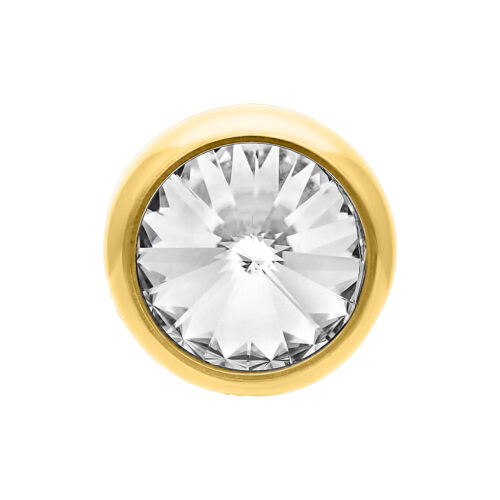 Punta per piercing in titanio dorato con cristallo chiaro su sfondo bianco