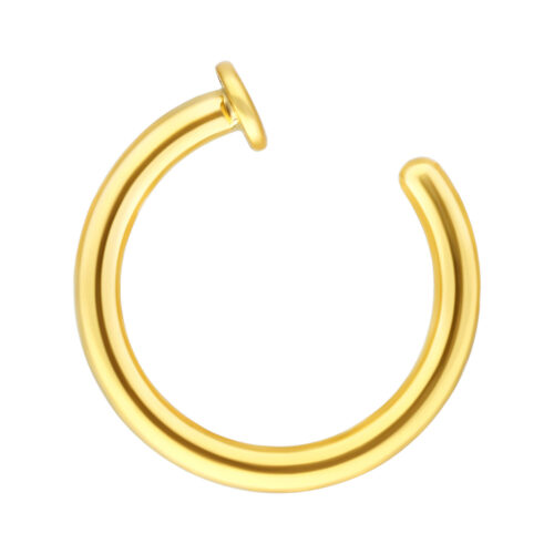 Anello al naso dorato aperto in acciaio chirurgico 316L su sfondo bianco
