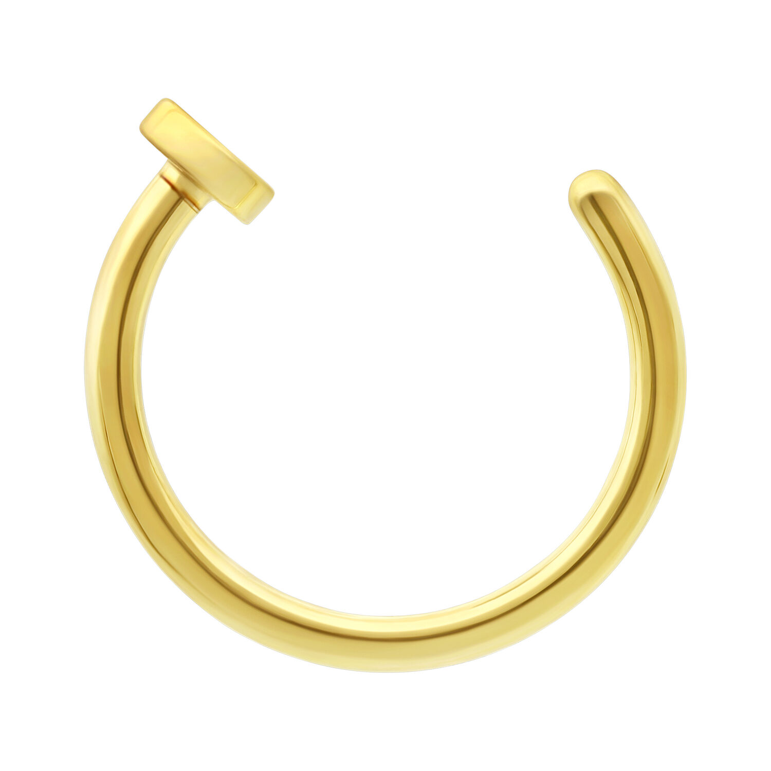 Anello al naso dorato in titanio con design aperto su sfondo bianco