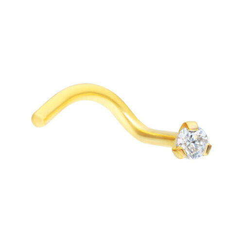 Piercing nasale dorato in titanio con cristallo chiaro su sfondo bianco