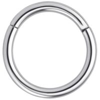 Anello segmentato in acciaio chirurgico argento su sfondo bianco