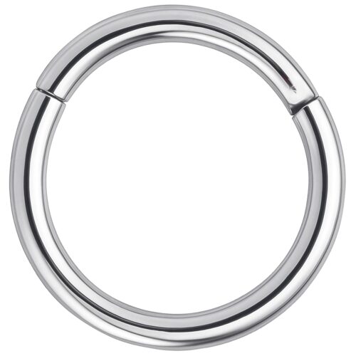 Anello segmentato in acciaio chirurgico argento su sfondo bianco