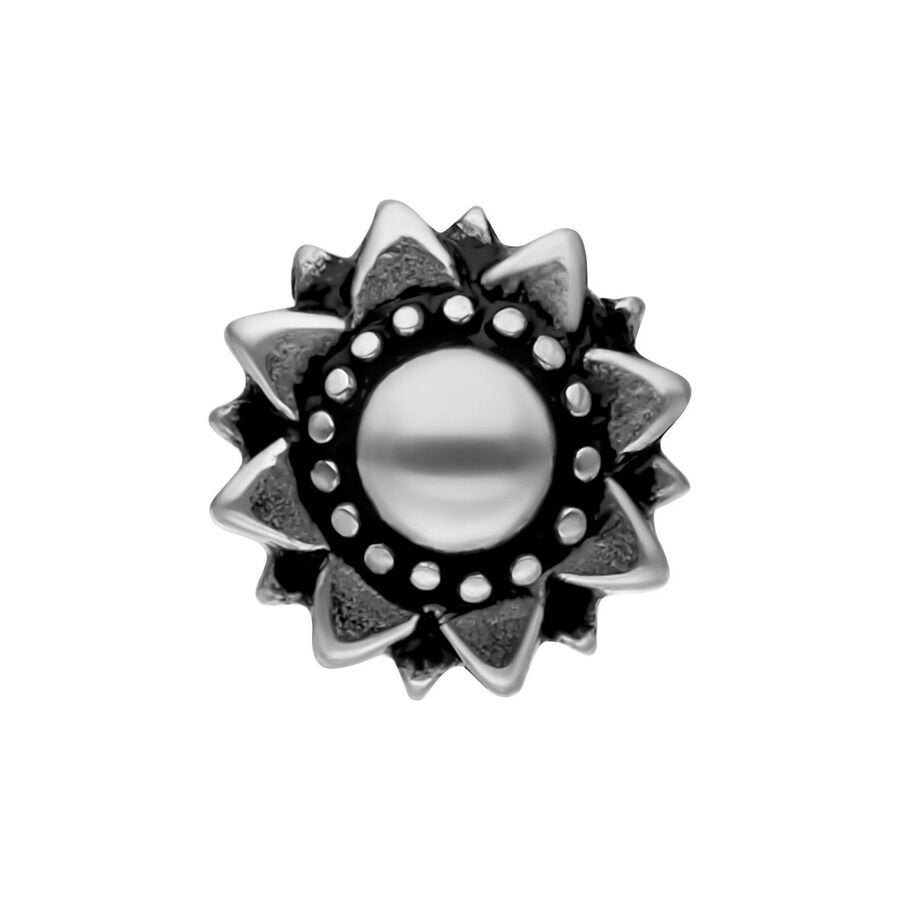 Barbell Sunflower in argento in acciaio chirurgico su sfondo bianco