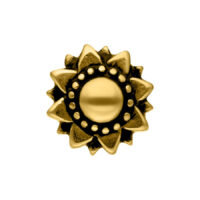 Barbell Piercing a Fiore di Girasole Dorato Barbell a Fiore di Girasole Dorato in acciaio chirurgico su sfondo bianco