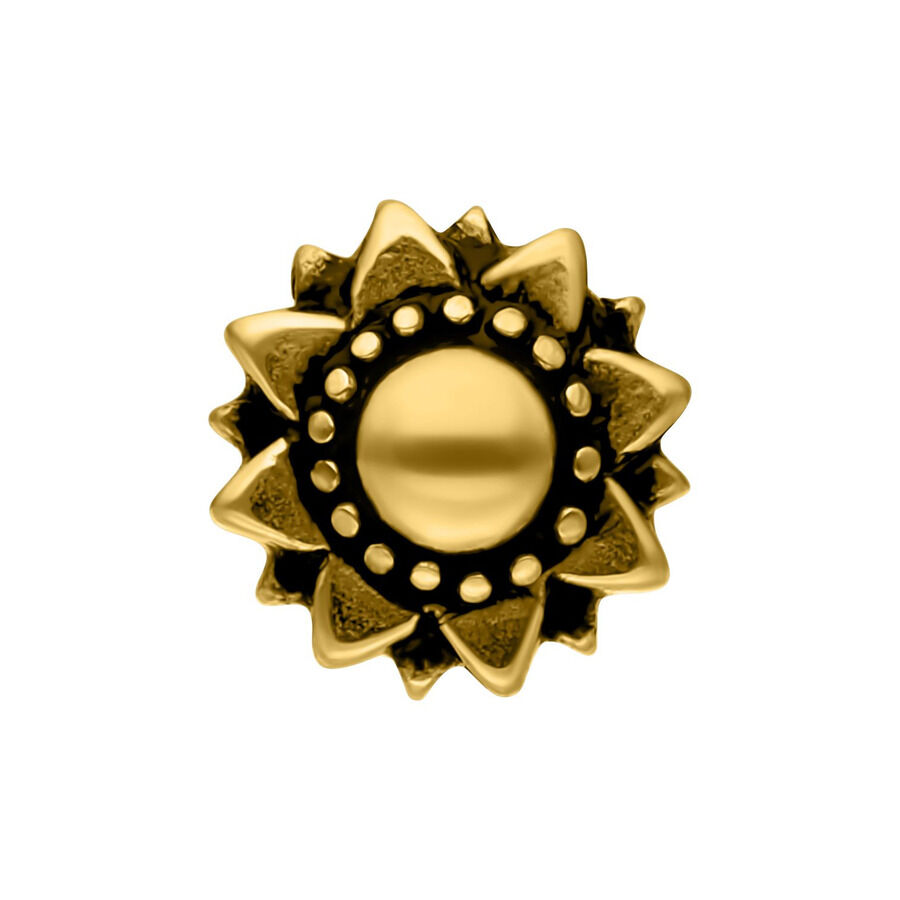 Barbell Piercing a Fiore di Girasole Dorato Barbell a Fiore di Girasole Dorato in acciaio chirurgico su sfondo bianco