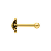 Sunflower orecchino barbell in oro Sunflower orecchino barbell in oro con chiusura a sfera su sfondo bianco