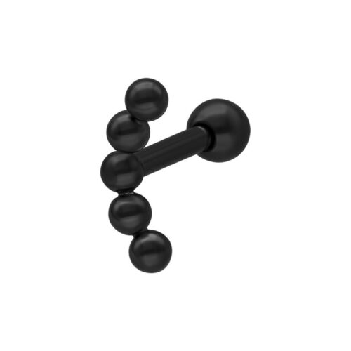 Barbell nero per orecchio in titanio con sfere su sfondo bianco