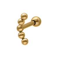 Earbarbell dorato in titanio con forma a sfera curva su sfondo bianco