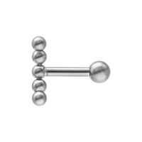 Orecchino barbell in titanio argento con sfera su sfondo bianco