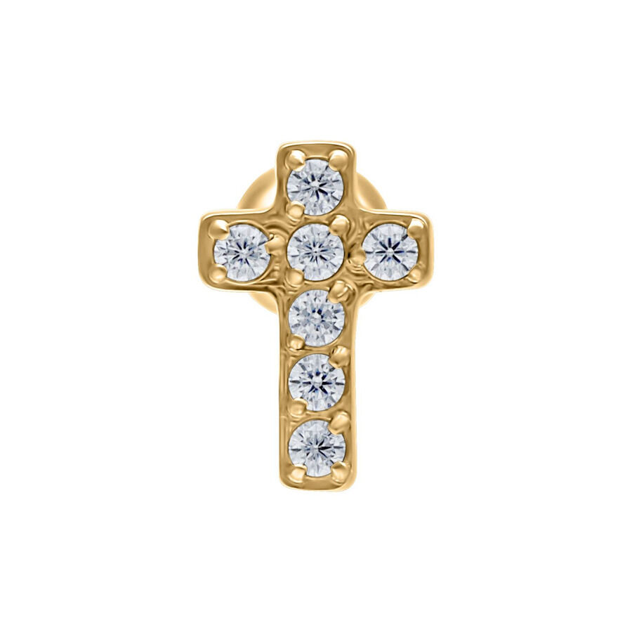 Barbell d'oro a forma di croce con cristalli chiari su sfondo bianco