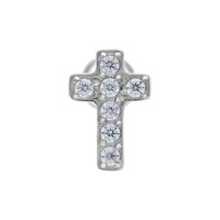 Barbell per orecchio in argento con croce cristallina in titanio su sfondo bianco