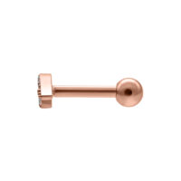Barbell per orecchio in oro rosa con cristallo trasparente su sfondo bianco