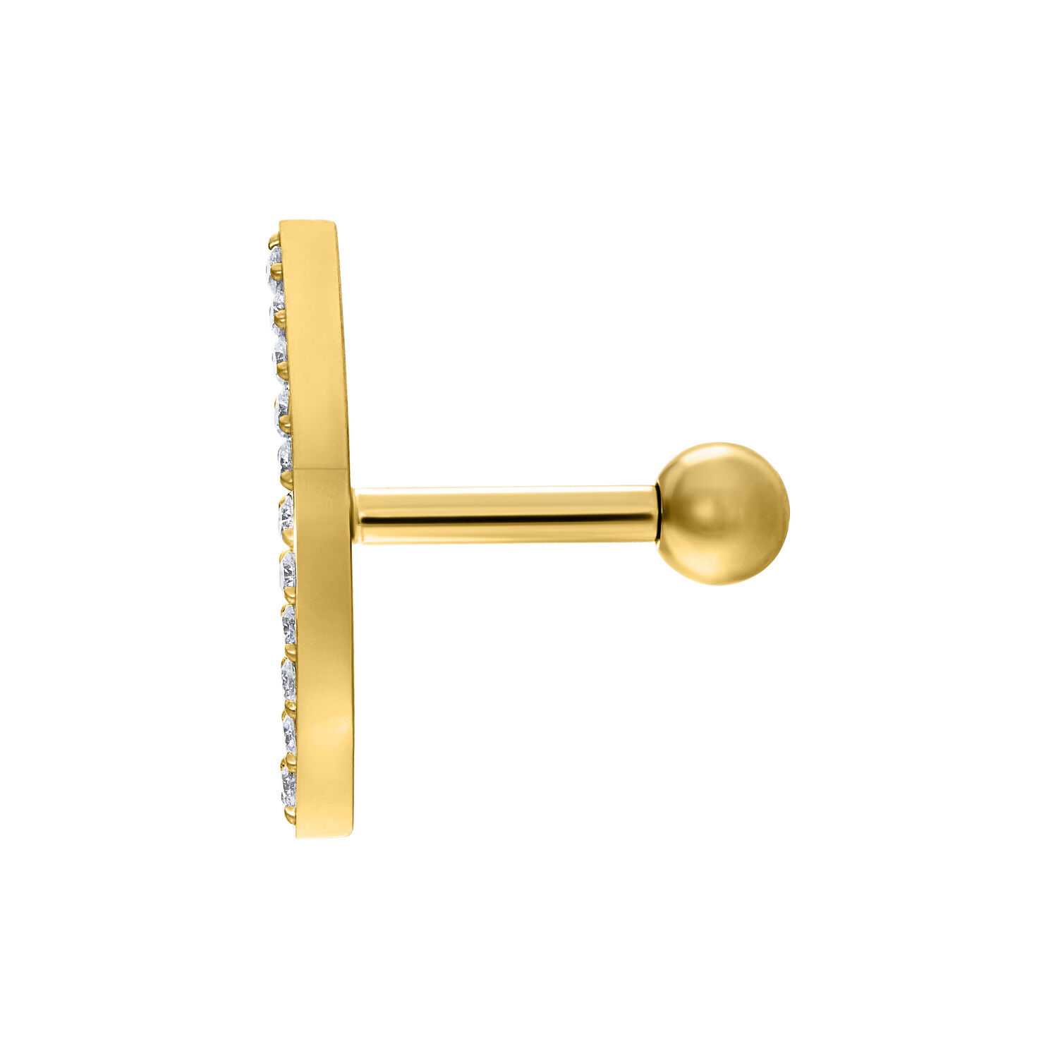 Earbarbell dorato in titanio con fiocco di cristallo su sfondo bianco