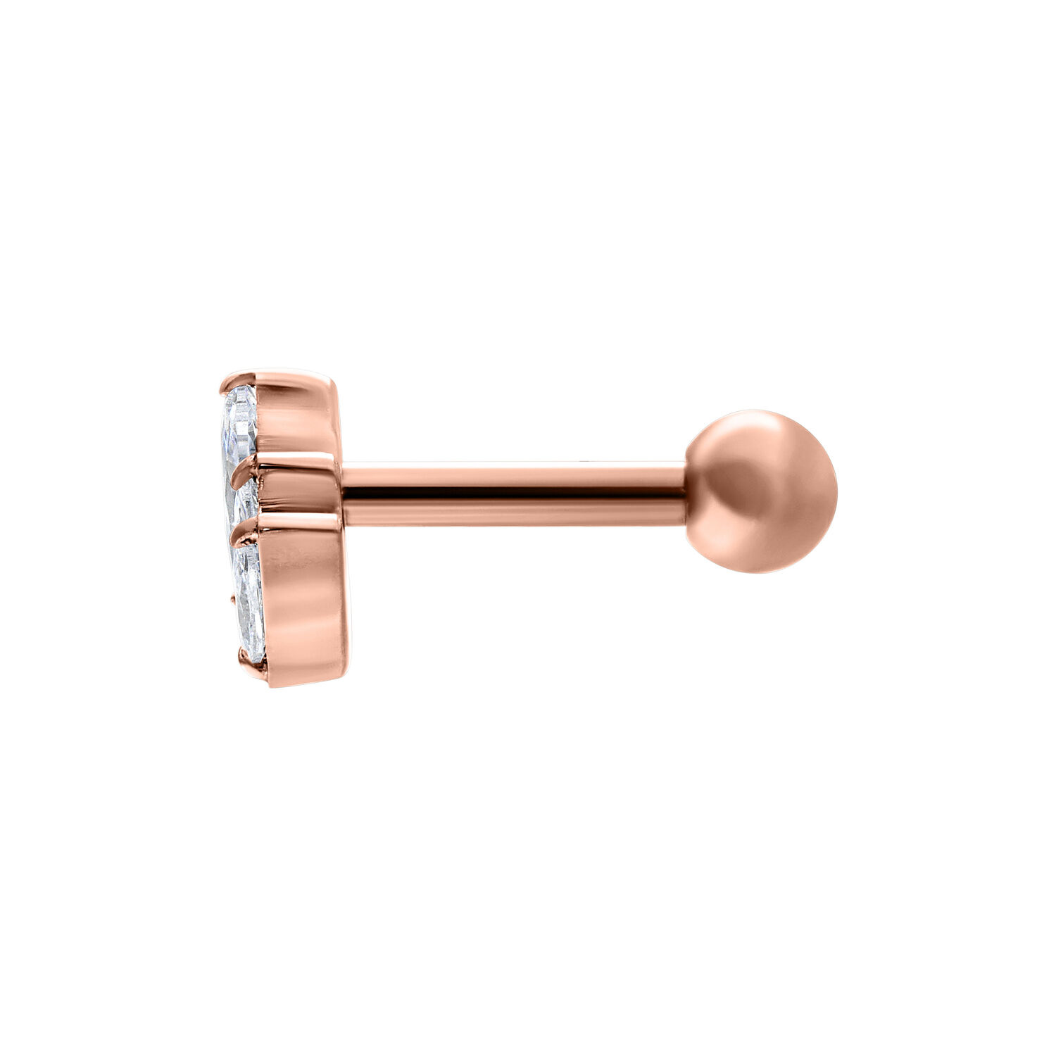 Barbell per Orecchio in oro rosé con design Crystal Lotus Flower su sfondo bianco