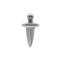 Punta piercing in argento a forma di pugnale su sfondo bianco
