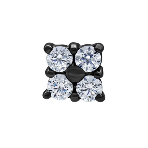 Accessorio in metallo nero con cristalli chiari su sfondo bianco