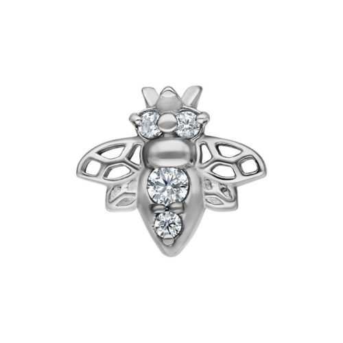Ape in argento in acciaio chirurgico con cristalli su sfondo bianco