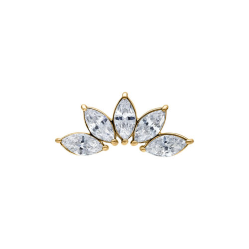 Punta Marquise dorata con cristalli, filettatura 0,8 mm, su sfondo bianco