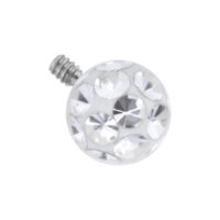 Punta per piercing bianca con pietre cristalline, sfera da 3,0 mm, filettatura da 0,8 mm