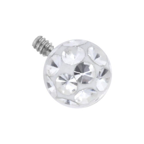 Punta per piercing bianca con pietre cristalline, sfera da 3,0 mm, filettatura da 0,8 mm