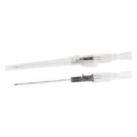 Set di Sicurezza Ago da Piercing Introcan Due aghi da piercing trasparenti in acciaio chirurgico su sfondo bianco