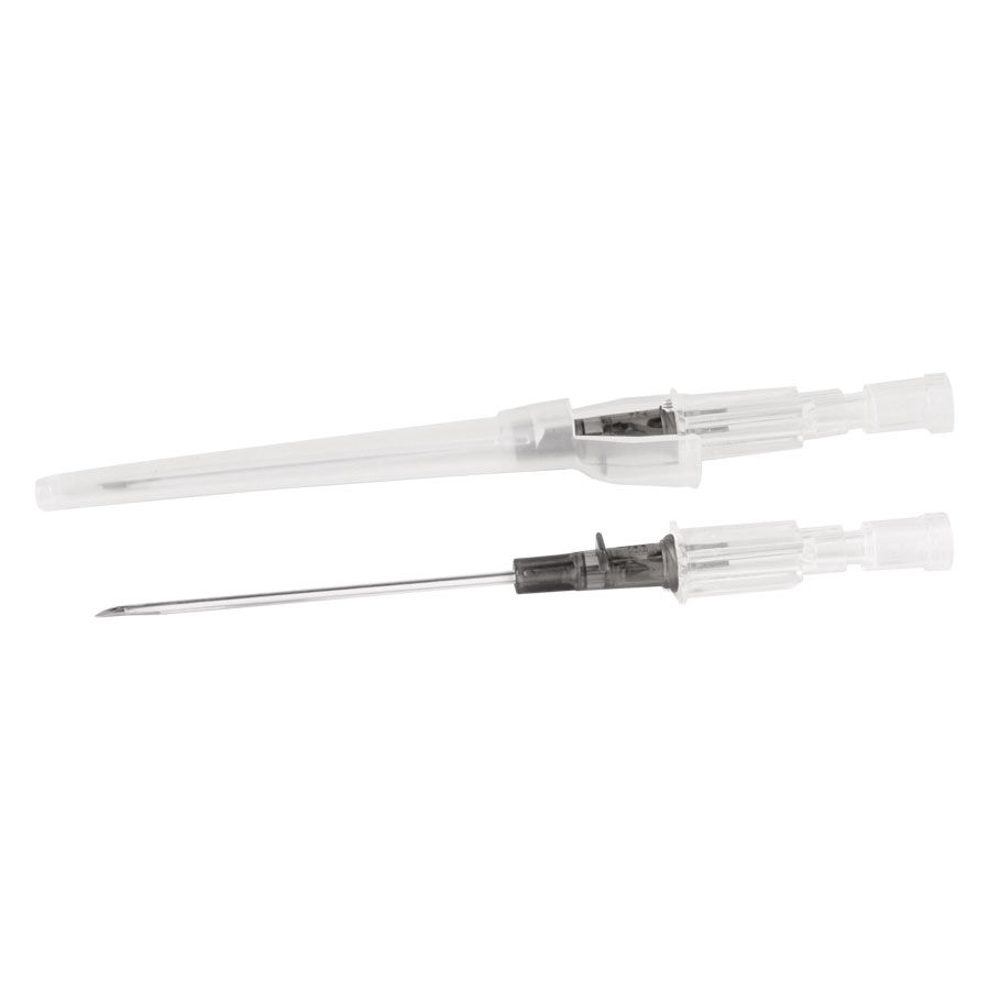 Set di Sicurezza Ago da Piercing Introcan Due aghi da piercing trasparenti in acciaio chirurgico su sfondo bianco