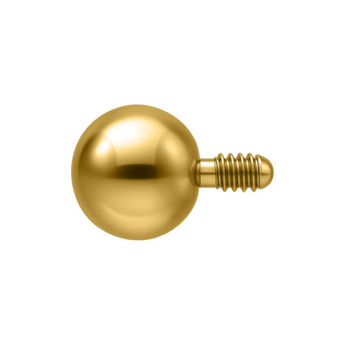 Sfera in metallo dorato con filettatura esterna per labret su sfondo bianco