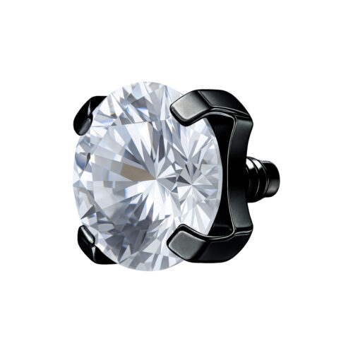 Attacco Prong Set nero con cristallo chiaro su sfondo bianco