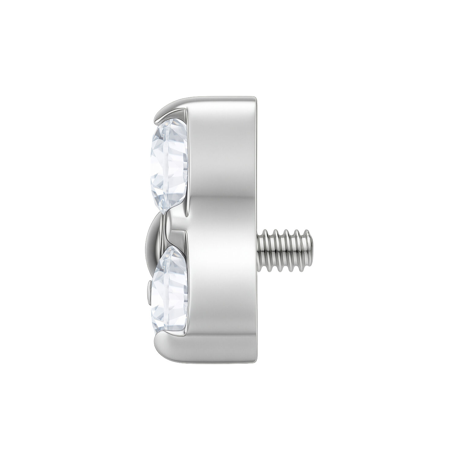 Attacco Trinity color argento con pietre cristalline su sfondo bianco