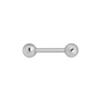 Piercing a bilanciere in argento con filettatura interna su sfondo bianco