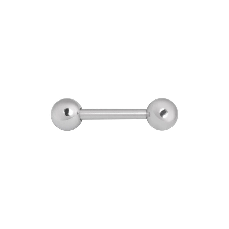 Piercing a bilanciere in argento con filettatura interna su sfondo bianco