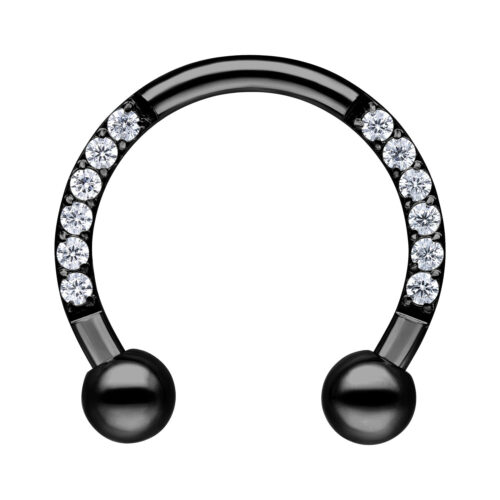 Barbell circolare nero con cristalli, 8 mm di diametro interno, su sfondo bianco