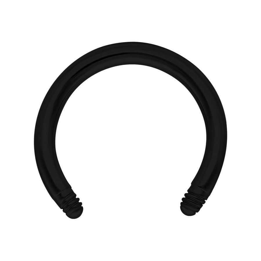 Barbell circolare nero in titanio con filettatura esterna su sfondo bianco