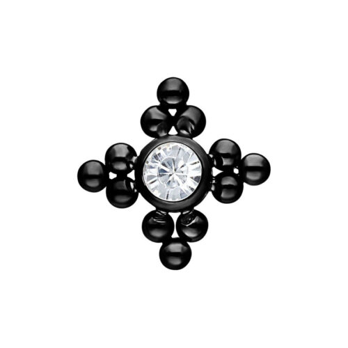 Accessorio in titanio nero con pietra cristallina, 3,0 mm, su sfondo bianco