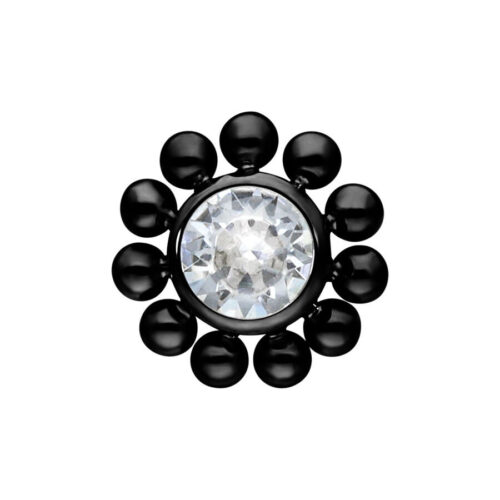 Attacco Fiore di Titanio Nero con pietra cristallina, sfera da 2,5 mm
