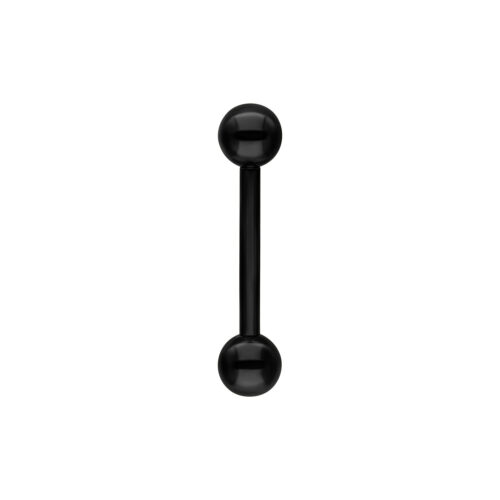 Barbell nero in titanio con due sfere su sfondo bianco