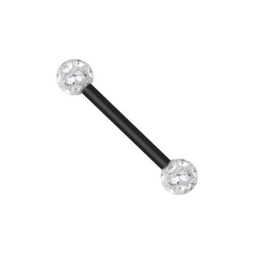 Barbell in titanio nero con cristalli chiari, 1,2 mm spessore, 8,0 mm lunghezza