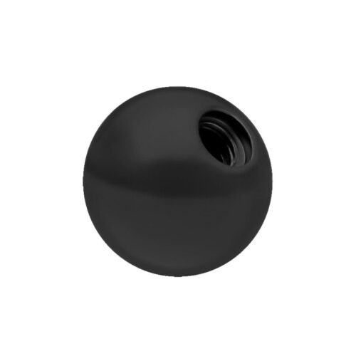 Sfera nera in titanio con filettatura interna su sfondo bianco