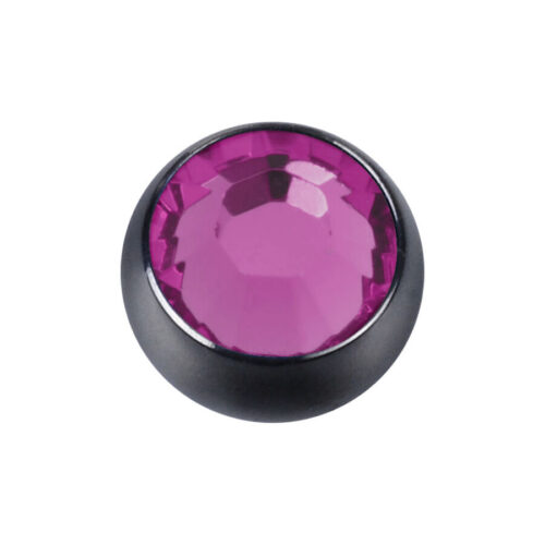 Fucsia Cristallo Piercing Sfera in titanio con cornice nera su sfondo bianco