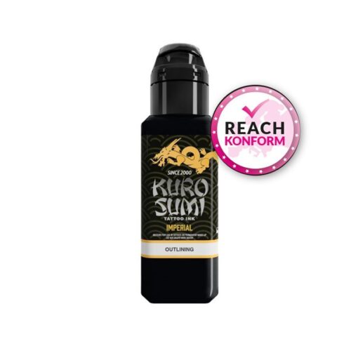 Inchiostro per tatuaggi nero Kuro Sumi 44 ml su sfondo bianco