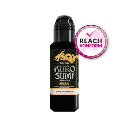 Bottiglia di Kuro Sumi Imperial Soft Greywash Inchiostro per Tatuaggi 44 ml su sfondo bianco