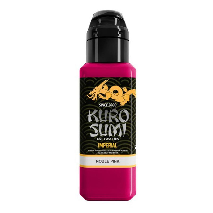 Kuro Sumi Noble Pink Tattoo Inchiostro Bottiglia di inchiostro per tatuaggi Kuro Sumi in rosa intenso su sfondo bianco