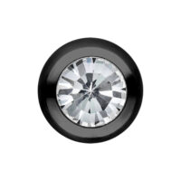Sfera piercing nera in acciaio chirurgico con cristallo trasparente su sfondo bianco
