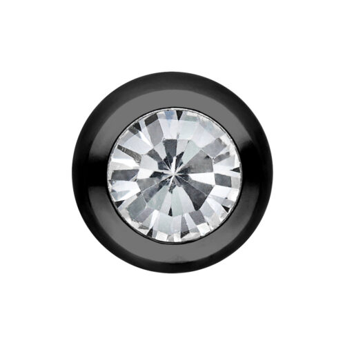 Sfera piercing nera in acciaio chirurgico con cristallo trasparente su sfondo bianco