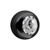Accessorio sferico nero per piercing con cristallo chiaro su sfondo bianco